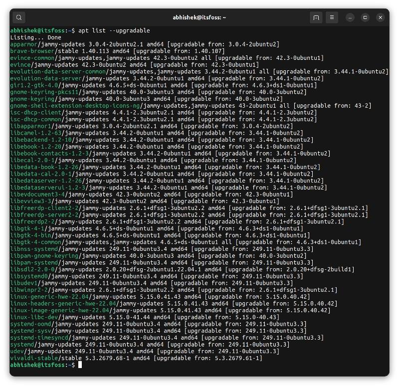 在 Ubuntu 中使用 apt 命令列出可升级的软件包